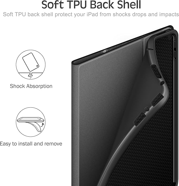 KingBlanc Case for iPad Air (3rd Generation) 10.5 2019 / iPad Pro 10.5 inch 2017 Case with Apple Pencil Holder Vegan Leather Smart Cover Auto Sleep/Wake Multi-Angle Folding Stand Black × Gray