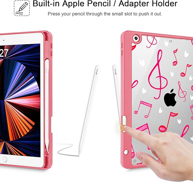 for iPad 9th Generation with Pencil Holder iPad 8th/7th Gen Case 10.2-inch [Built in Pencil Holder] Trifold Stand Auto Wake/Sleep Clear TPU Protection Back Cover Cassette Tape