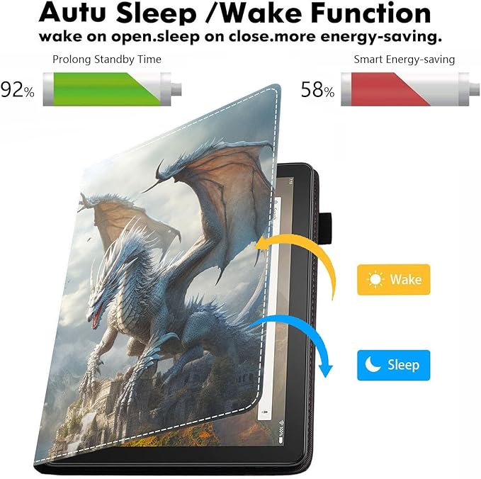 Case for All-New Amazon Kindle Fire HD 10 &amp 10 Plus Tablet 10.1 (13th/11th Generation 2023/2021 Release) - PU Leather Folio Case with Smart Auto Wake/Sleep White Dragon