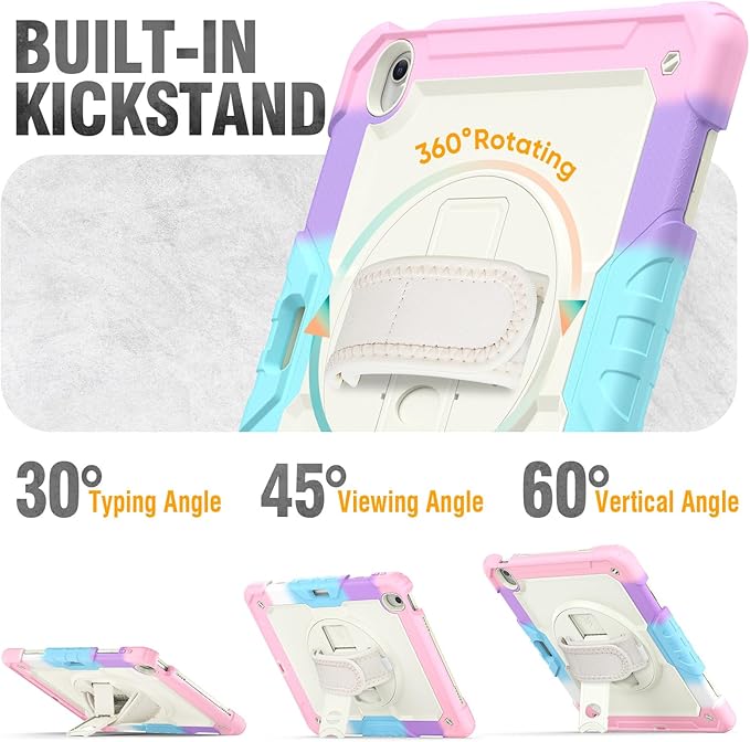 HXCASEAC Shockproof Case for iPad Air 11 inch M4 M3 M2 (2026 2025 2024) Full Body Protective with Pencil Holder Built-in Screen Protector Rotating Stand Hand Strap for iPad Air 11 Case (Pink)