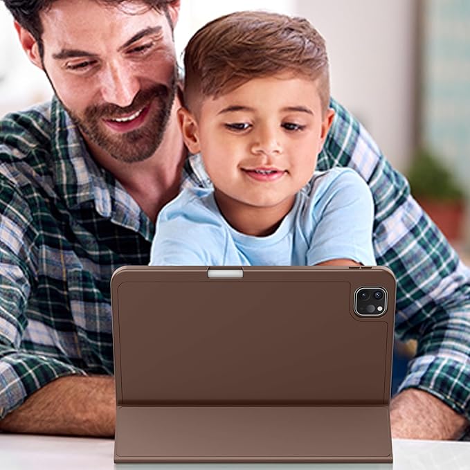 ZryXal iPad Pro 11 Inch Case (M5) 2025/ (M4) 2024 (Model: A2836/A2837/A3006) Trifold Stand Smart Cover with Pencil Holder and Soft TPU Back Auto Wake/Sleep (Chocolate)