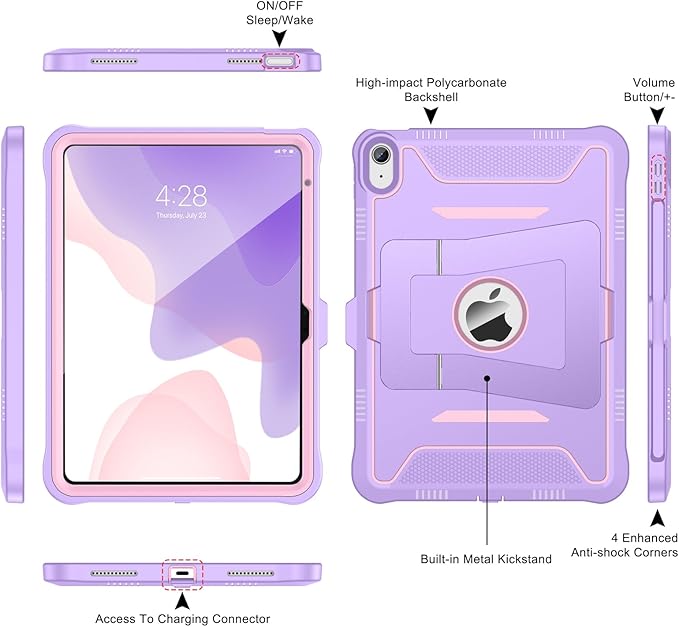 Soke Case for iPad (A16) 11th Generation 11-Inch 2025 /10th Generation 10.9-Inch 2022 with Screen Protector and Multi-Angle Kickstand Rugged Full Body Heavy Duty Protective Cover - Violet Pink