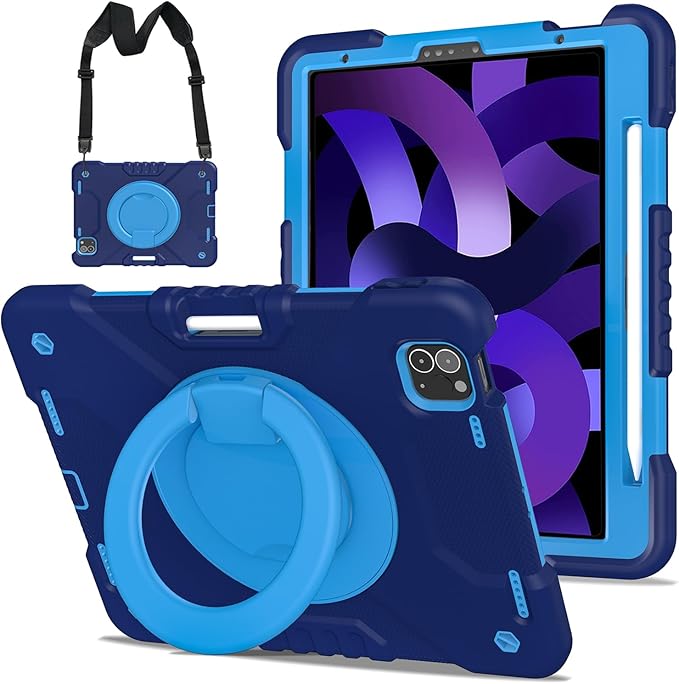 SCSVPN for iPad Air 5th/ 4th Generation 10.9'' Case iPad Pro 11 Inch Case 4th/3rd/2nd/1st Gen 2022 2021 2020 2018: Protection Kids Cover with Pencil Holder-Stand-Handle-Shoulder Strap Navy Blue