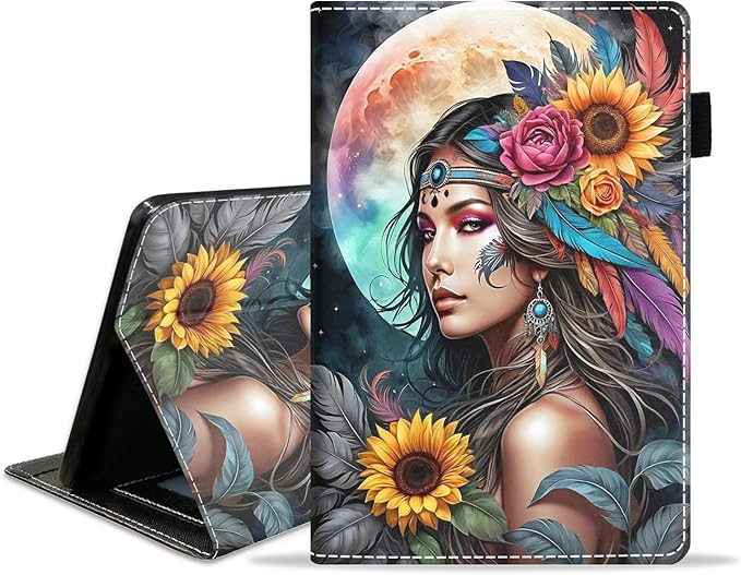 Case for Amazon Fire HD 10/HD 10 Plus Tablet 10.1 (13th/11th Generation 2023/2021 Release) Slim PU Leather Cover with Card Slot &amp Auto Wake/Sleep Native American Indian Girl