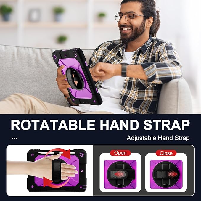 for iPad 9th/8th/7th Generation CaseiPad 10.2 Case 2021/2020/2019 with Cute Key Chain Rugged Protective Case with 360°Rotating Stand &amp Shoulder Hand Strap &amp Pen Slot for 10.2 Inch (Black+Pu