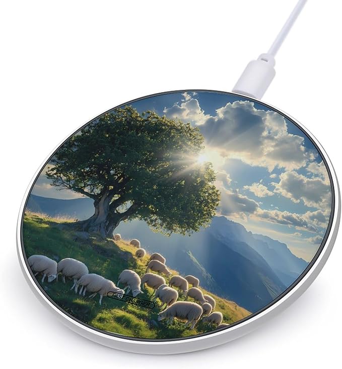 Mountain Landscape Sheeps Christian Wireless Charger Anti-Slip Wireless Charging Pad Slim Charger Mat for Men Women