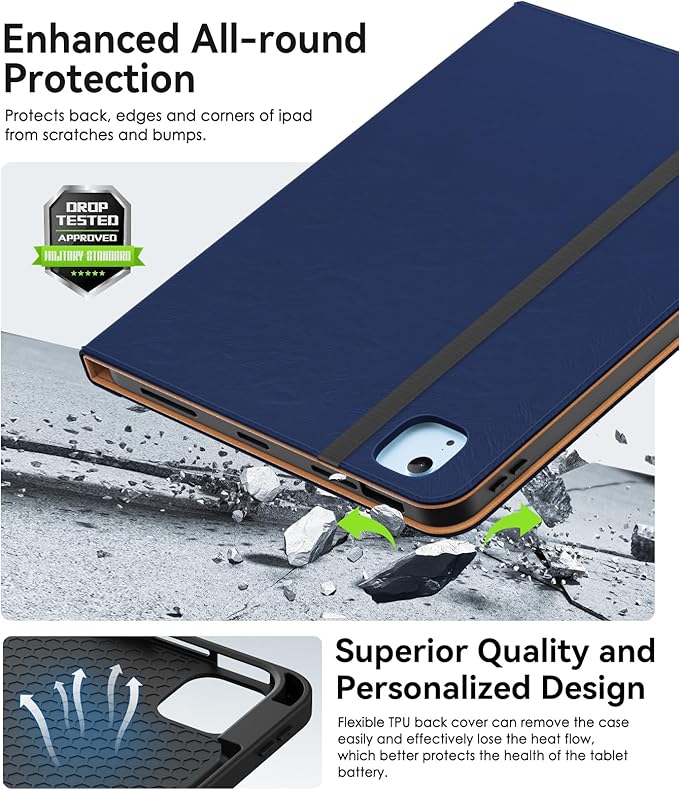 Case for iPad Air 11-inch M3/ M2 (2025/2024) iPad Air 5th/ 4th Generation 10.9'' (2022/2020) iPad Pro 11 (4th/3rd/2nd/1st Gen) Multi-Angle Stand Cover with Pencil Holder Navy Blue