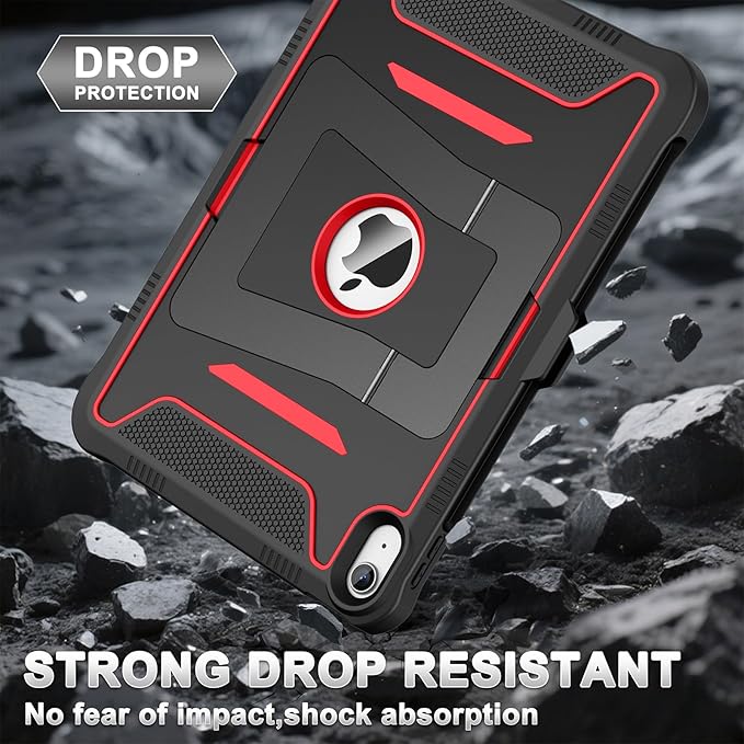 Soke Case for iPad (A16) 11th Generation 11-Inch 2025 /10th Generation 10.9-Inch 2022 with Screen Protector and Multi-Angle Kickstand Rugged Full Body Heavy Duty Protective Cover - Black Red