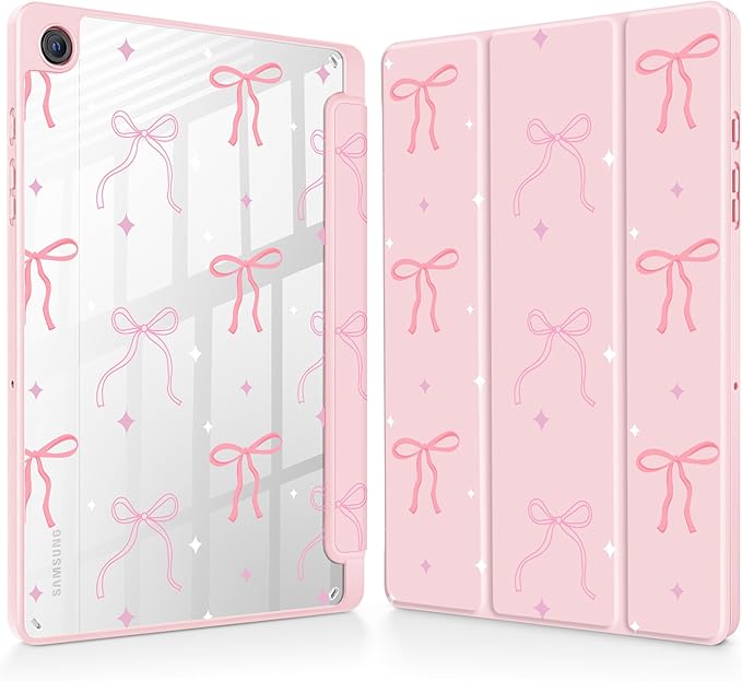 Tuiklol for Samsung Galaxy Tab A9+ Tablet 11” / A9+ Plus 2024 2023Buit-in S-Pen Holder with Clear Protective Cover Transparent Back Shell Auto Wake/Sleep Samsung Tab A9 Plus CoverPink Bows