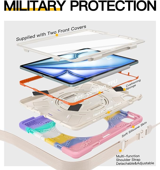 BRAECN Case for iPad Air 13 Inch 2026(M4)/2025(M3)/2024(M2) &amp iPad Pro 12.9''(2022/2021/2020/2018) Full-Body Protection Screen Protector Pencil Holder 360° Rotating Handle Kicktand Kids Friendly