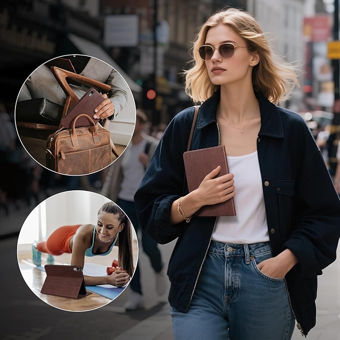 Leather Case for iPad mini 7 (A17 Pro) 2024 / iPad mini 6 Generation 2021 8.3 Inch Full Grain Leather CoverProtective Smart Folio with Auto Sleep/Wake Anti Slip Brown Hole