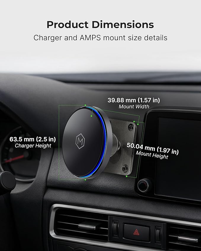 MagSwitch Qi2 Magsafe Car Mount Charger - Magnetic Cell Phone Holder with AMPS Plate Mount 15W Fast Charger with a Built in On/Off Switch for Charging Compatible with iPhone &amp Samsung