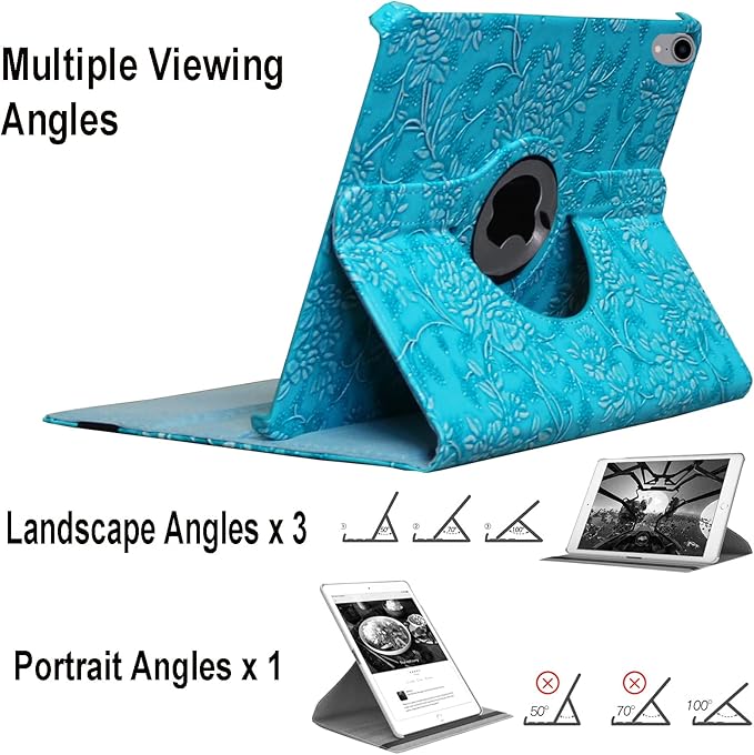 Case for iPad A16 11-inch (11th Gen 2025) for 2022 iPad 10th Generation 10.9 inch Rotating Stand Smart Magnetic Cover for Model A3354 A3355 A3356 A2696 A2757 A2777 (Embossed Flower)