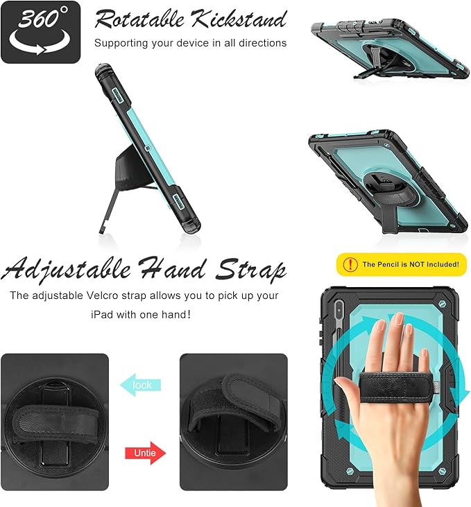 Case for Samsung Galaxy Tab S8 Plus 2022/S7 FE/S7 Plus 5G 12.4-inch Tablet Case Protective [with Screen Protector] Rotatable Kickstand S Pen Holder Hand/Shoulder Strap (SkyBlue)