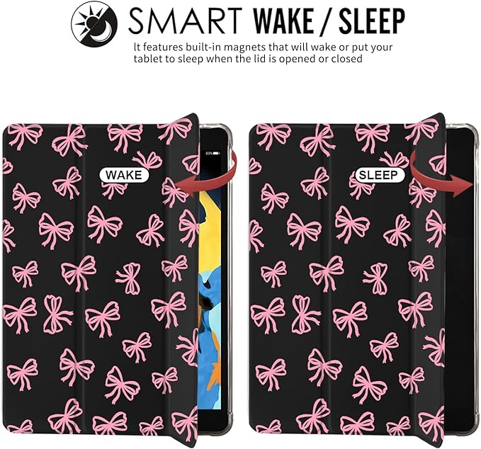 JOYLAND Girly Bow Pad Case Black Case for iPad Pro 2018/2020/2021with Pencil Holder-Auto Wake/SleepAnti-Scratch Shockproof Premium Folio Stand Case for iPad Pro 11 inch