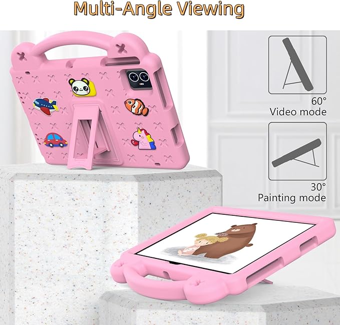 Kids Tablet Case with Built-in Kickstand and Handle Shockproof Cute Cover Compatible with T-Mobile Revvl tab 2/Onn 10.1 Gen 4(Model: 100135925) 2024 Pink