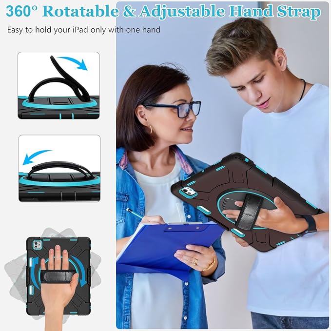 Case for iPad Pro 13 Inch M5 2025/ M4 2024: Military Grade Cover for iPad Pro 13 with Screen Protector - Stand - Handle - Shoulder Strap - Pencil Holder- Mint Green