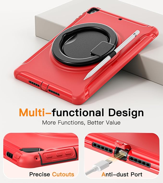 BATYUE Case for iPad 6th Generation 9.7 inch 2018 iPad 5th Gen 2017 iPad Air 2/ iPad Pro 9.7''Shockproof Protective Cover with Pencil Holder &ampRotating Kickstand for KidsBoysGirls Red