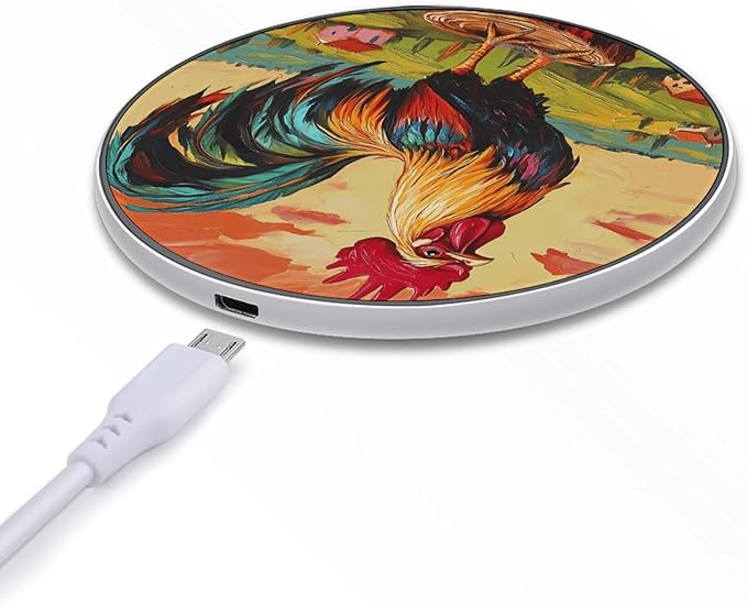 Rooster Standing on A Tree Stump Phone Charger Magnetic Charging Pad Anti-Slip with USB Cable