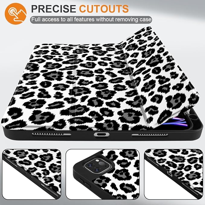 MEEgoodo for iPad Pro 12.9 Case M2 6th/5th/4th/3rd Generation 2022 2021 2020 2018 with Pencil Holder Tablet Cover with Soft TPU Back Shell Snow Leopard Texture