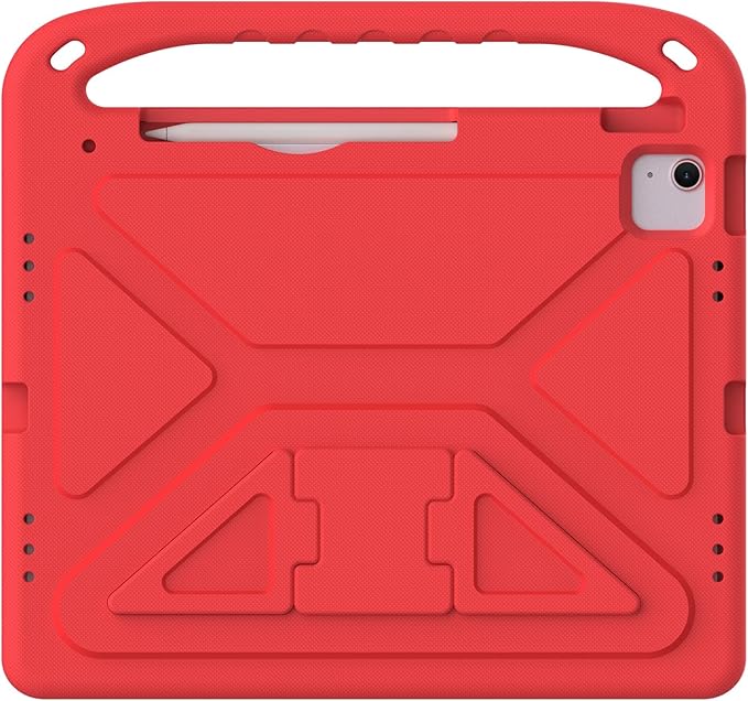 Kids Case for Apple iPad Air 13 inch Tablet M4/M3/M2 (2026/2025/2024) with Pencil Holder Anti-Slip Handle Slim Lightweight Stand Shockproof Soft EVA Protective Silicone Bumper Cover Red