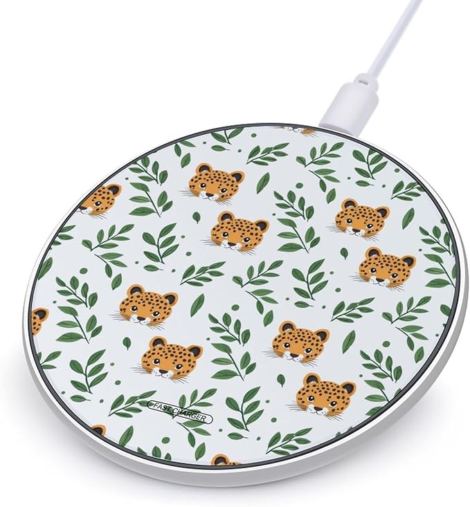 Cute Leopard Leaf Wireless Charger Anti-Slip Wireless Charging Pad Slim Charger Mat for Men Women