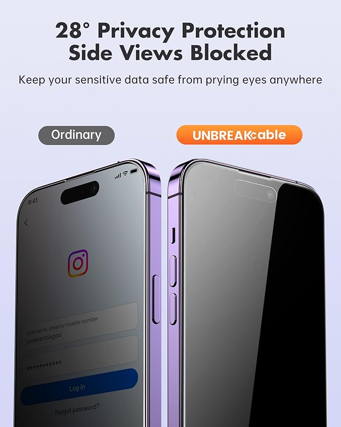 UNBREAKcable 4PCS Screen Protector for iPhone 14 Pro - 2 Privacy Tempered Glass+2 Clear Glass Double Shatterproof [Installation Frame] [9H Hardness] [Case Friendly] Anti-Scratch for iPhone 6.1 inch