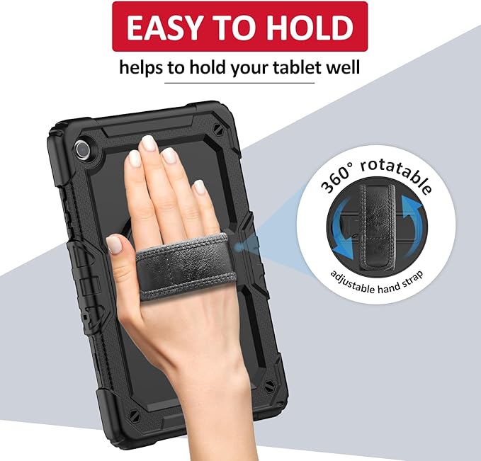 Ambison Case for Samsung Galaxy Tab A9+ Plus 11'' 2023 [Kids Proof] Full Body Protective Case with 9H Tempered Glass Screen Protector 360° Rotatable Kickstand &amp Hand Strap (Black)