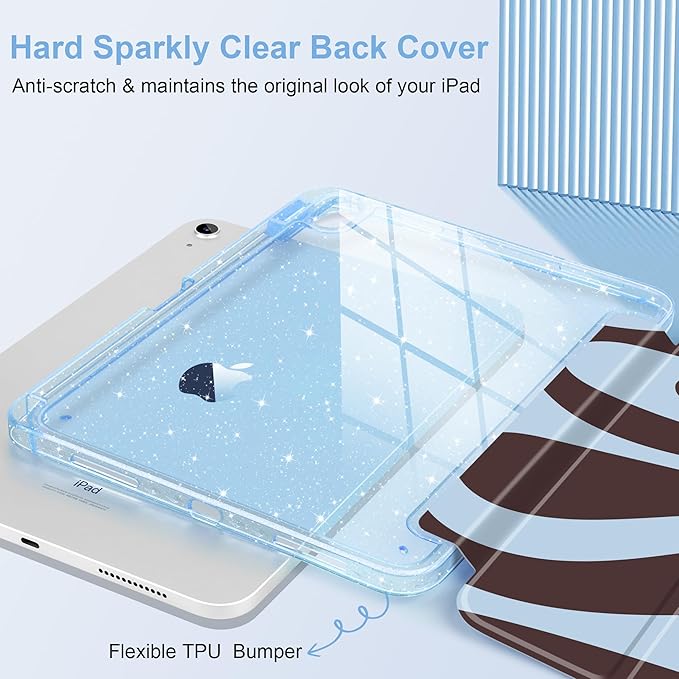 DONGKE for iPad Pro 11 inch Case – Fits M5 2025 / M4 2024 Shockproof Sparkling Glitter Acrylic Back Pencil Holder Trifold Stand Auto Sleep/Wake &amp Touch ID Support - Groovy Swirl