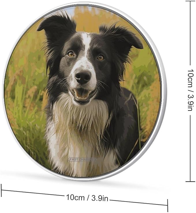 Mohado Border Collie Dog Wireless Charger Fast Wireless Charging Pad with USB Cable 10W Anti-Slip Magnetic Wireless Charger Portable Slim Charger Puck Travel Charging Station