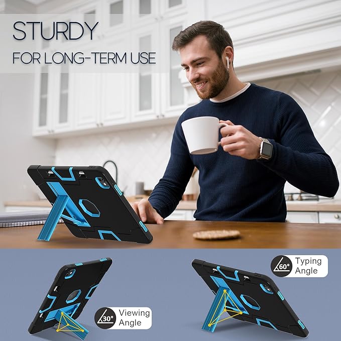 Tablet Case for iPad Pro 13 Inch M4 (2024 Model 7th Generation) with Kickstand Heavy Duty Hard PC Soft Silicone Accessories Protective Case for iPad Pro 13” A2925 A2926 A3007Black/Blue