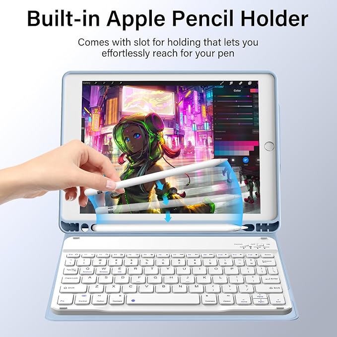 kenke for iPad 6/5th Generation Case with Keyboard 9.7 Inch 2018/2017 iPad Air 2/1 Detachable Wireless Bluetooth iPad Keyboard Case with Built-in Left Side Pencil Holder Auto Wake/Sleep (Blue)