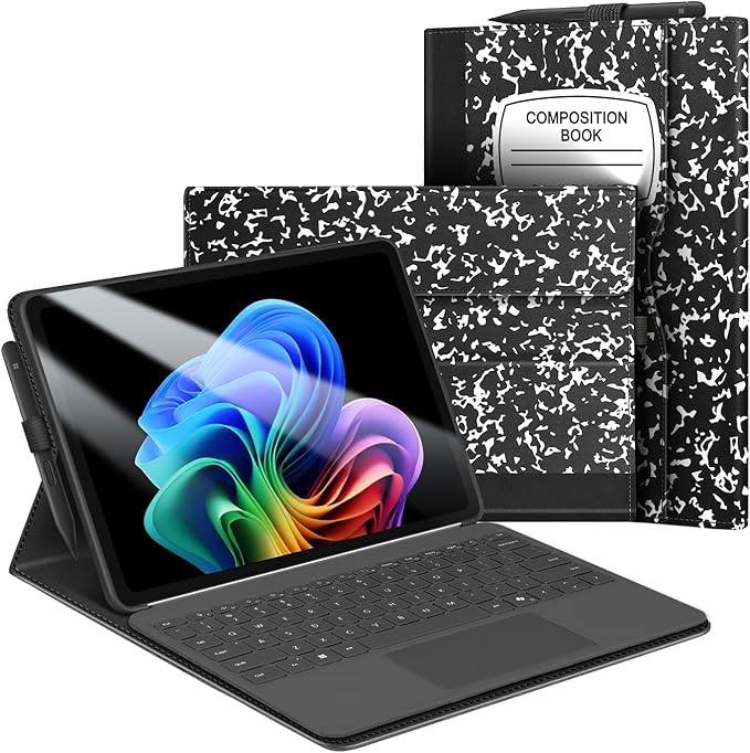 Fintie Protective Case for Microsoft Surface Pro 12 Inch (2025) Multi-Angle Viewing Portfolio Business TPU Back Cover with Pocket &amp Stylus Holder Compatible with Type Cover Keyboard (Com-Book)
