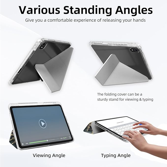 for iPad A16 (11th Generation) Case with Pencil Holder Foldable Y-Shaped Protective Cover Stylish Clear Multi-Angle Viewing &amp Auto Sleep/Wake Tablet Case Gothic Skull Crown