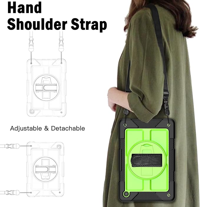 BMOUO for Samsung Galaxy Tab A9+ Plus Case 11 2023 (SM-X210/X216/X218) Shockproof Galaxy Tab A9 Plus Case with Rotating Stand and Hand/Shoulder Strap Green and Black