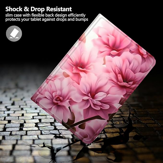 DIGTIALLL Case for iPad Air 5th/4th Generation (2022/2020 Release) 10.9/iPad Pro 11 2022/2021/2020 Release PU Leather Smart Premium Stand Protective Cover with Auto Sleep/WakePink Flowers