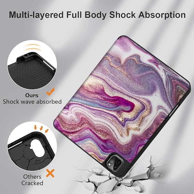 DONGKE Case for 2022/2021/2020/2018 iPad Pro 11 inch Gen 4/3/2/1 - Slim Protective Case - Built in Pencil Holder Support Charging - Trifold Stand &amp Sleep/Wake Cover- Pink Marble