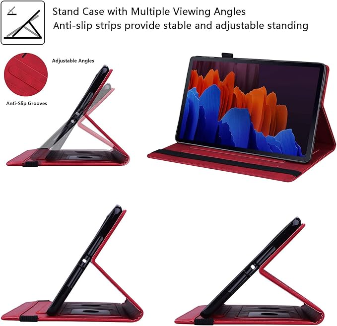 12.4 Inch Case for Samsung Galaxy Tab S8 Plus/S8+ 2022/S7 FE 2021/Tab S7 Plus/S7+ 2020 (SM-X800/T730/T970) with S Pen Holder Pocket &amp [Auto Wake/Sleep] Folding Stand PU Leather Cover Red