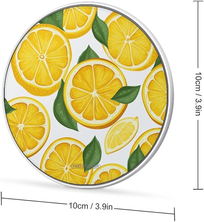 Lemon Fruit Pattern Wireless Charger Fast Wireless Charging Pad with USB Cable 10W Anti-Slip Magnetic Wireless Charger Portable Slim Charger Puck Travel Charging Station