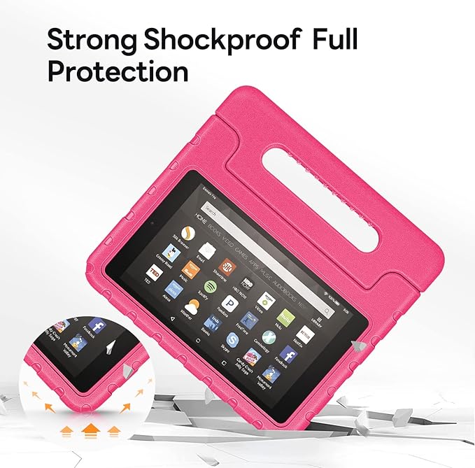 Kids Case for Kindle Fire HD 8 Tablet 8th/7th/6th Generation (2018/2017/2016 Release) Soft Flexible Lightweight Shockproof Durable with Handle Stand Rose