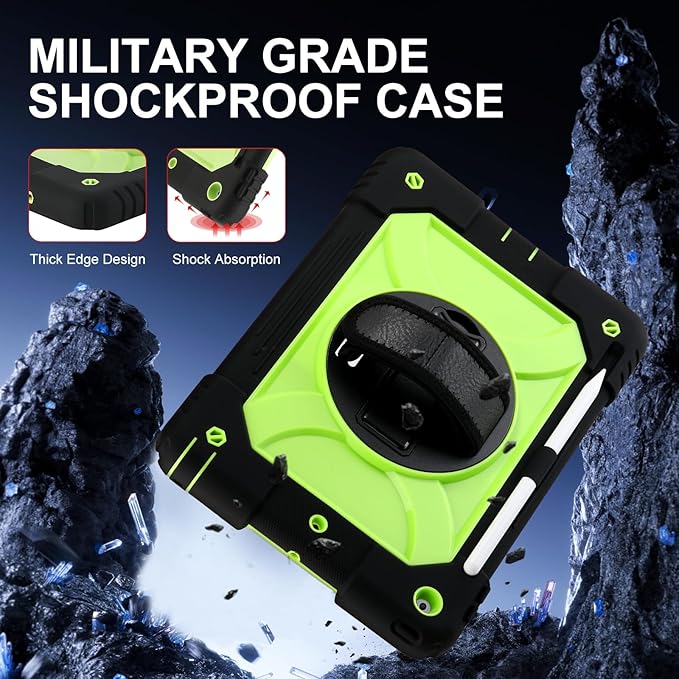 for iPad 9th/8th/7th Generation CaseiPad 10.2 Case 2021/2020/2019 with Cute Key Chain Rugged Protective Case with 360°Rotating Stand &amp Shoulder Hand Strap &amp Pen Slot for 10.2 Inch (Black+Ye