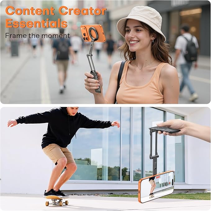 OMOTON TP06 [Equipped Lanyard] for MagSafe Tripod Hook with Magnet Back &amp Arca-Swiss Base 360°Rotating with 1/4 Screw Magnetic Phone Tripod for iPhone 17/16 Pro Max Air Fits Vlog Travel Gym