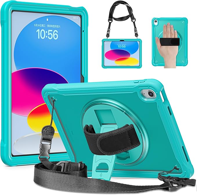 Case for iPad (A16) 11th/10th Generation 2025/2022 11/10.9 inch Rugged Shockproof Protective Cover with Screen Protector 360° Rotating Hand Strap&ampStand Pencil Holder Blue