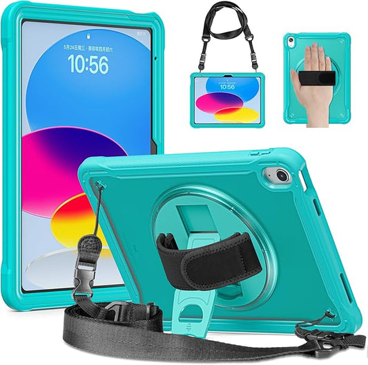 Case for iPad (A16) 11th/10th Generation 2025/2022 11/10.9 inch Rugged Shockproof Protective Cover with Screen Protector 360° Rotating Hand Strap&ampStand Pencil Holder Blue