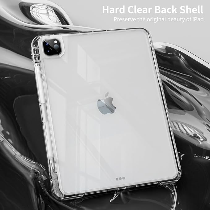 Case for iPad Air 13 Inch M3/M2 (2025/2024) &amp Pro 12.9 Inch 6th/5th/4th/3rd Generation 2022/2021/2020/2018 with Pencil Holder 2 in 1 Detachable Trifold Sliding Cover with Clear Back Shell Black