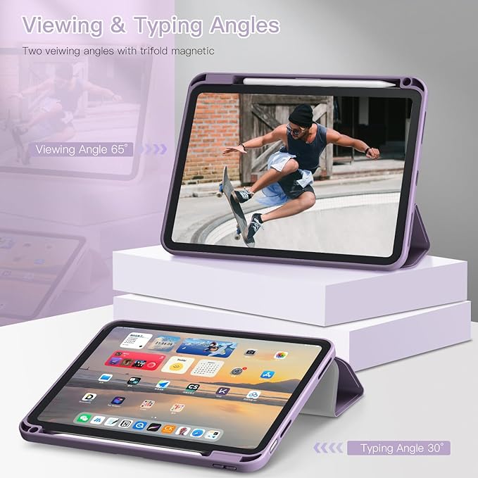 Teryeefi for iPad 11 inch (A16) 2025 11th Gen/iPad 10.9 inch 2022 10th Gen Built in Pencil Holder with Crystal Clear Hard Shell Back Cover with Auto Wake/Sleep &amp Stand Function Stylish Flower