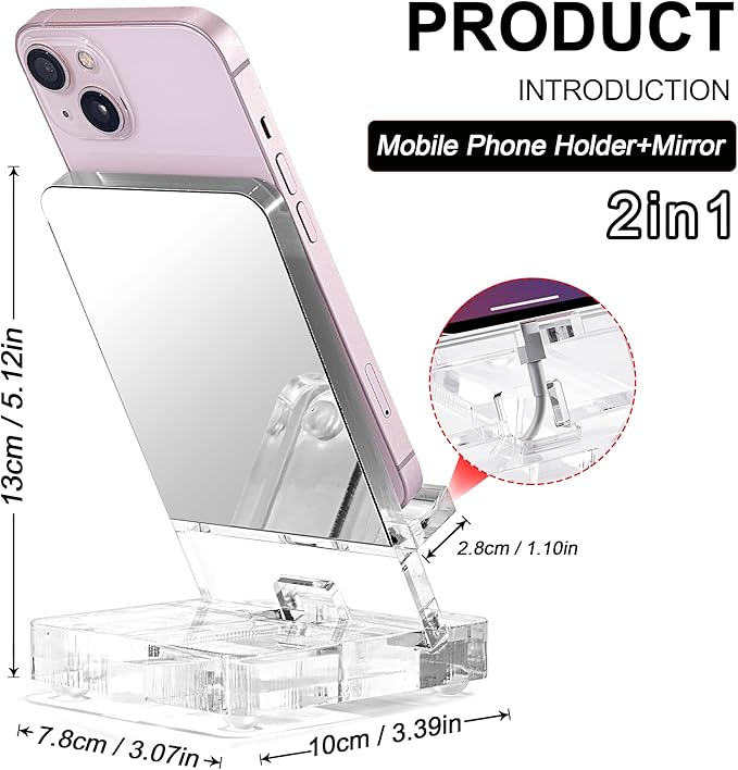 Removable Acrylic Desktop Cell Phone Holder with Flat Mirror (White)