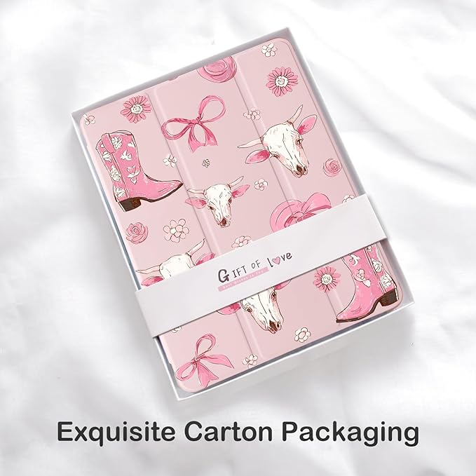 Cute Western Cowgirl Bow for iPad mini 7 A17 Pro 2024/iPad Mini 6 Case with Pencil Holder Auto Sleep/Wake Pink Leather Soft TPU Back Cover