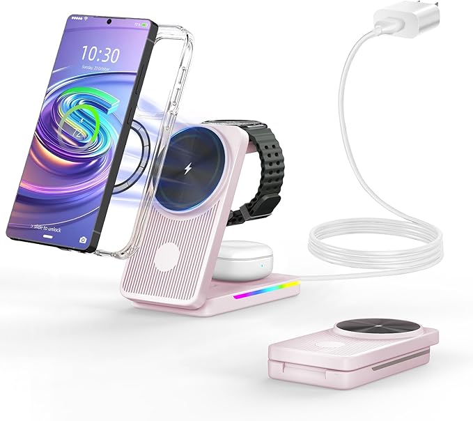 Wireless Charger for Samsung 3 in 1 Charging Station for Samsung - Magnetic Android Charging Station for Galaxy S26 Ultra/Z Fold/Flip &amp Buds4 Pro - Nightstand Organizer &amp Bedside Charger for
