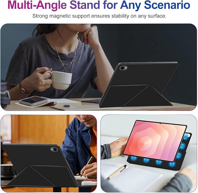Case for Samsung Galaxy Tab S11 2025 Tablet 11 Inch – Magnetic Detachable Protective Cover with Dual-Side Clasp Y-Fold Stand Pencil Holder Heat Dissipation Design(Black)